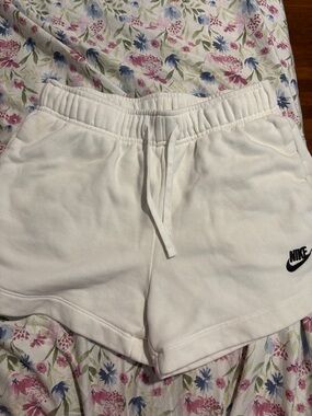 Nike Women's White Athletic Fleece Drawstring Shorts